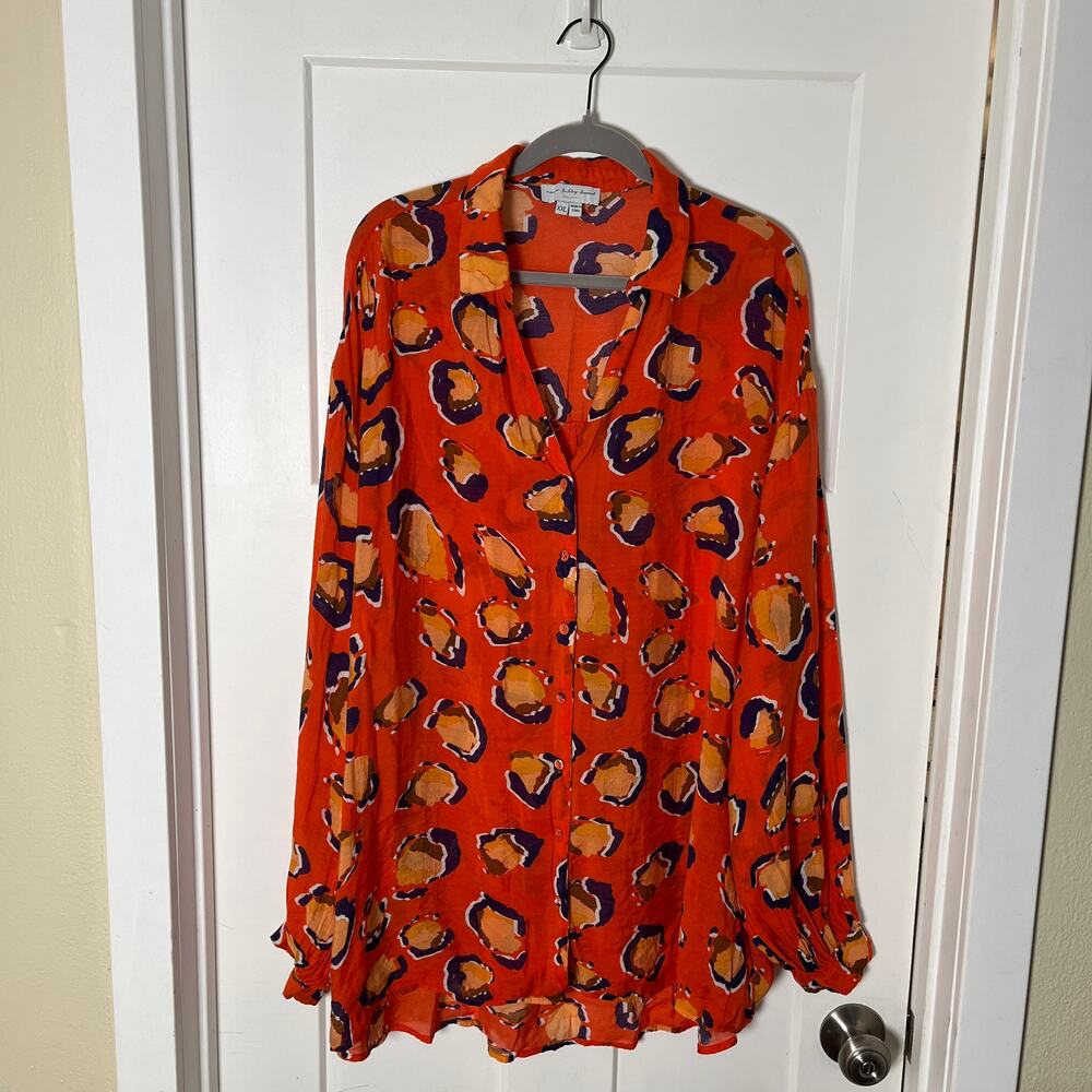 Never Fully Dressed Gabbie Shirt Orange Purple Leopard Print XXL